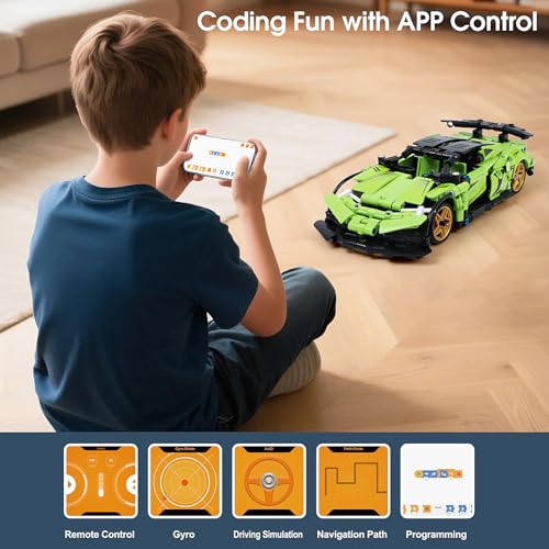 Image of IQKidz STEM Building Blocks Kit for Kids - 2 in 1 Remote Control Race Car and Robot Toy, Great Gift for Boys, Teens Age 6 7 8-12+ Year Old Who Love Engineering and RC Sports Car Toys