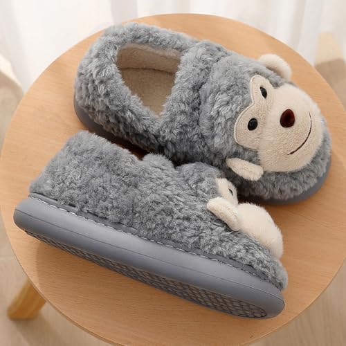 JadeRich Women Men Cartoon Monkey Slippers Soft Fleece Warm Non-Slip Heel Covering Cushioned House Shoes Indoor Outdoor2