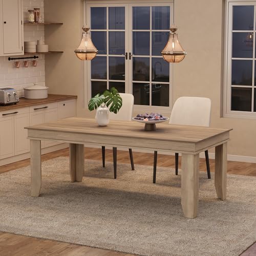 Image of GarveeHome Farmhouse Dining Table for 6-8 People, 71 in Long Kitchen Tables with Wooden Sturdy Frame, 6 ft Large Rectangular Dinner Table for Dining Room, Kitchen, Natural Oak, 71 inch Non-extendable
