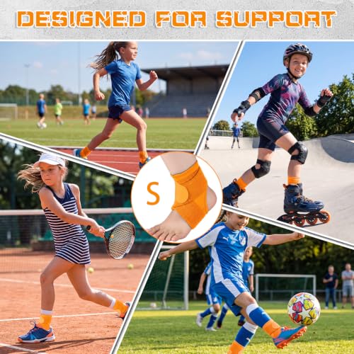 Image of Honoson 2 Pcs Ankle Brace Kid Ankle Support Youth Neoprene Lace up Compression Sleeve Foot Brace Stabilizer with Adjustable Strap for Sport Sprained Plantar Fasciitis Achilles Tendonitis(Orange,S)