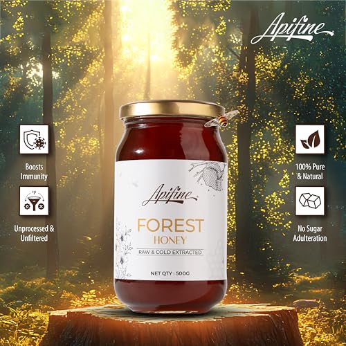 Image of Apifine Raw Forest Honey - 100% Pure, Cold-Extracted & Natural | Unprocessed, Unfiltered, No Added Sugar | Wild Forest Honey in 500g Glass Jar