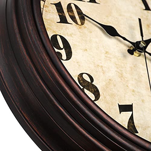Topzea Retro Wall Clock, 12 Inch Silent Non-Ticking Round Classic Clock Decorative Quartz Battery Operated Wall Clock For Laundry, Living Room, Bedroom, Office, School, Home Decor, Brown #TOP3