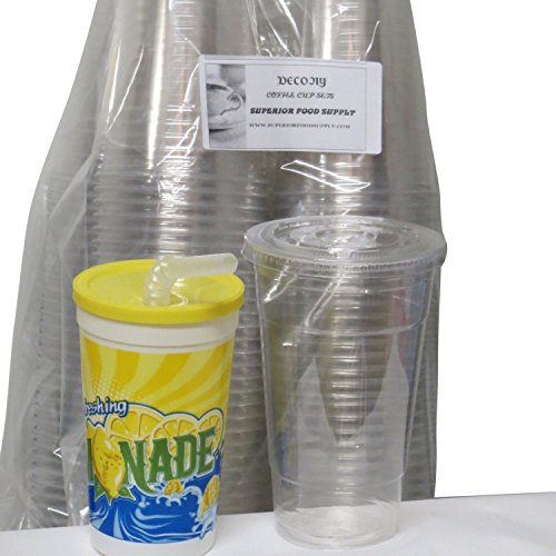 100 Sets 24 Oz Plastic Clear Cups with Flat Lids for Iced Coffee Bubble Boba Tea Smoothie G - Plus 1 re-usable Cup Set