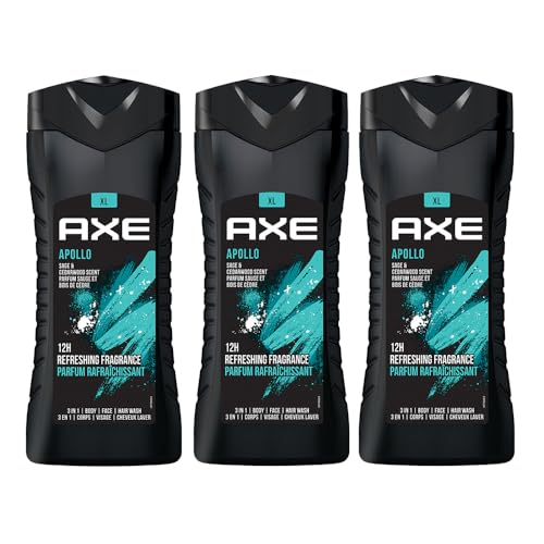 Image of AXE Apollo 3-in-1 Body, Face & Hair Wash | Fresh Sage & Cedarwood Scent | 12H Refreshing Fragrance | Combo of 3| 400 ml Each