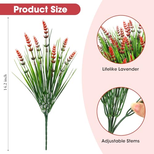 Image of Bassion 24 Bundles Fake Lavender Artificial Flowers for Outdoors, Red