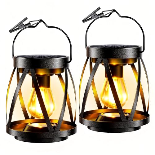 GARPAR Solar Lights Outdoor Waterproof, Upgraded Metal Outdoor Lantern, Brighter