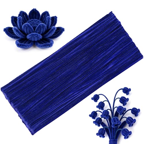 100 Pcs Pipe Cleaners Deep Blue Pipe Cleaners Bulk for Crafts Flowers Bouquet Making Chenille Stem for Home Festival Decorations (Deep Blue)
