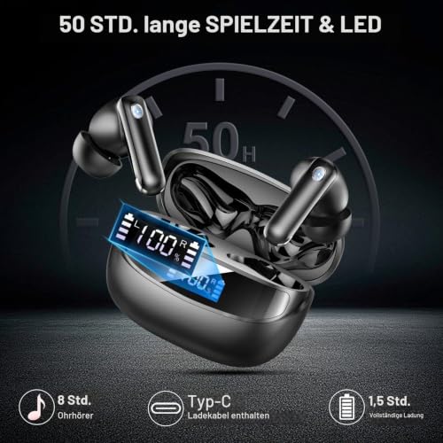 Bluetooth Kopfhörer, 2026 Kopfhörer Kabellos Bluetooth 5.4 HiFi Stereo, 56 Std Spielzeit In Ear Kopfhörer mit 6 ENC Noise Cancelling Mics… – Ansicht 5