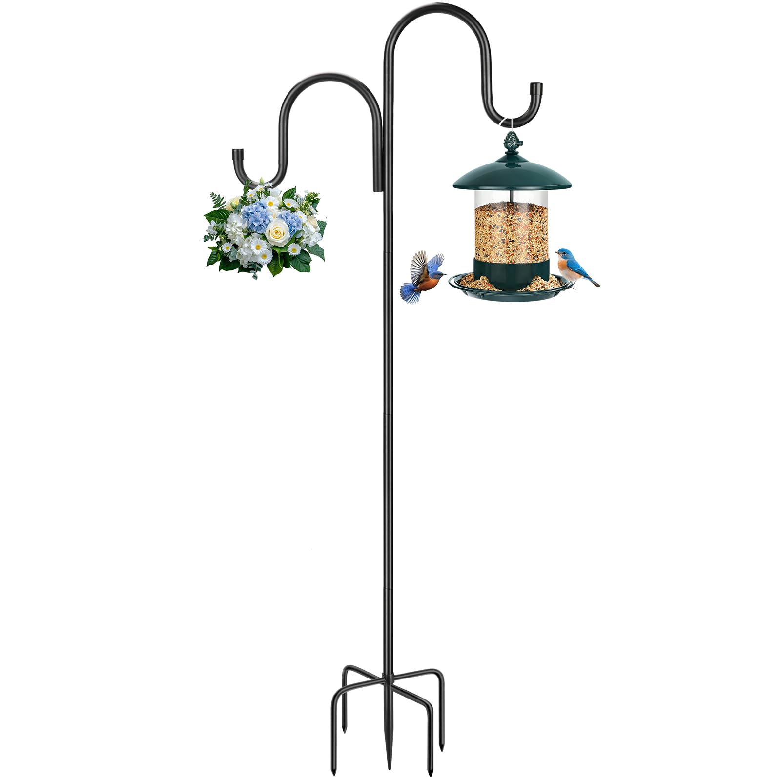 96" Shepherds Hooks for Outdoor, Heavy Duty Bird Feeder Pole for Hanging Lantern, Hummingbird Feeder, Shepherds Hook for Bird Feeders for Outside with 7 Prongs Base,1 Pack-image-8