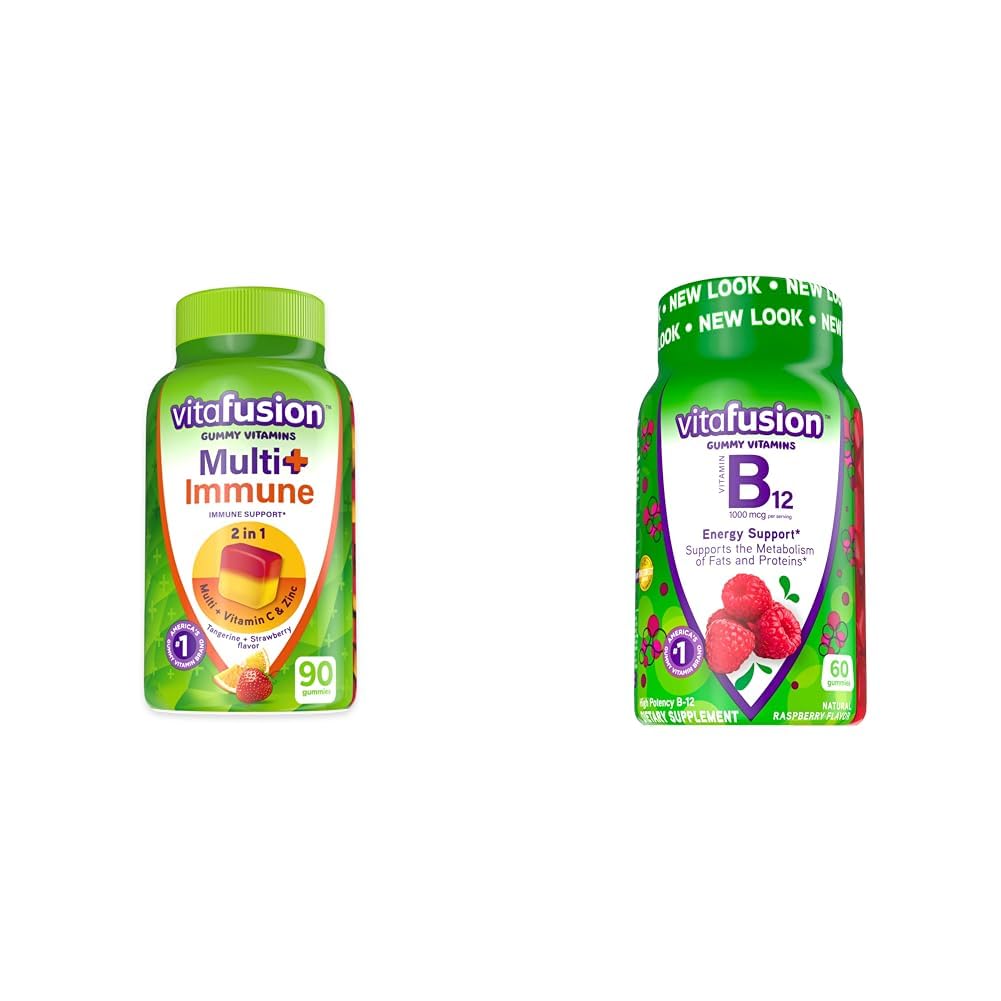 Vitafusion Multi+ Immune Support* Adult Gummy Vitamins with Vitamin C, Zinc B12 Gummy Vitamins, Raspberry Flavor, 60ct
