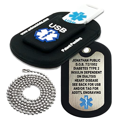 Medical Alert Necklace - Includes Medical Alert Flash Drive 2GB USB Medical ID and Silicone Silencer - Informer Black