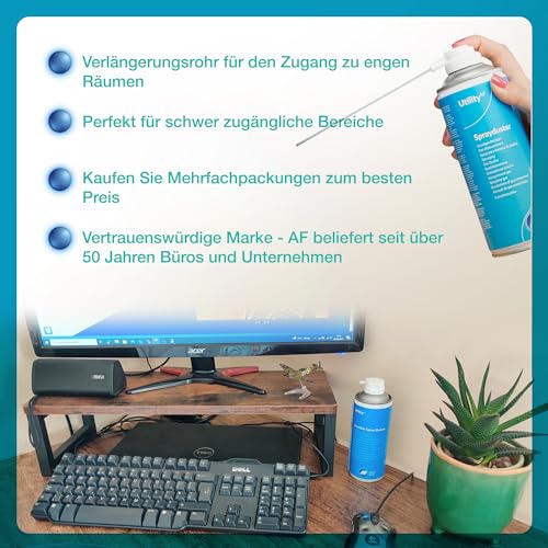 AF Utility Druckluftspray/Druckluftreiniger - Reinigungssprühdose - druckluftspray dose/Druckluft aus der Dose (Air Duster) – PC und Tastatur Reiniger – 4 x 400 ml Packung