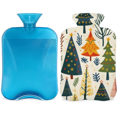 Hot Water Bottle with Soft Cover,2L Retro Tree Xmas Hot Water Bag for Hot and Cold Compress, Hand Feet Warmer, Rubber Hot or Cold Water Bottle Halloween Christmas Decorations