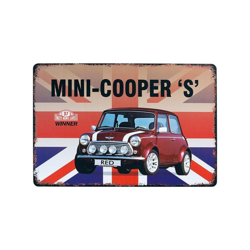 Image of Eazywagon Decorative Retro Metal Signs Wall Plate - 12x8 Inch (Mini Cooper S British Classic) | Weatherproof Vintage Metal Sign Plate for Cafe, Home, Bar, Garage | Decorative Wall Hanging Sign Board