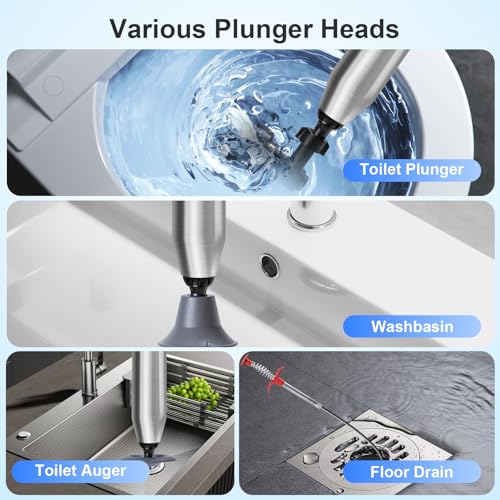 Image of Toilet Plunger - Plungers for Bathroom Heavy Duty, Powerful Toilet Snake for Unclogging Plunger with Real-Time Pressure Indicator Plungers for Washbasin, Floor, Kitchen Clogged (White)