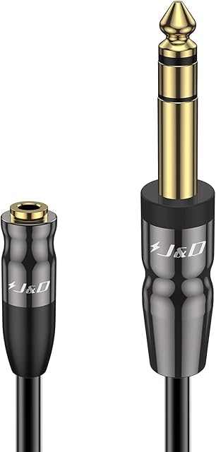 J&D 1/4 inch to 3.5mm Headphone Adapter, Heavy Duty Copper Shell Connecter Joint 3.5mm 1/8 inch Female TRS to 6.35mm Male TRS Stereo Audio Extension Cable, 1.8 Meter