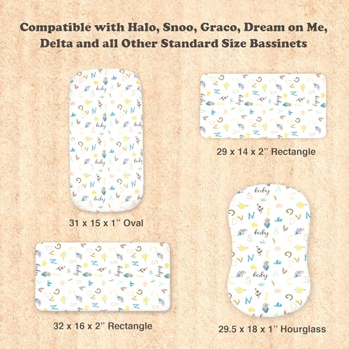 Image of 2-Pack Organic Fitted Bassinet Sheets, Compatible with Halo, Snoo, Graco, Dream On Me, Delta, and Other Standard Size Bassinets - Fits Oval, Hourglass, & Rectangle Shapes (Size 32 x 16 x 4 Inches)