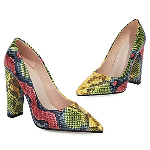 KOKOMOMO Womens Snakeskin Print Pointed Toe Block High Heel Pumps4