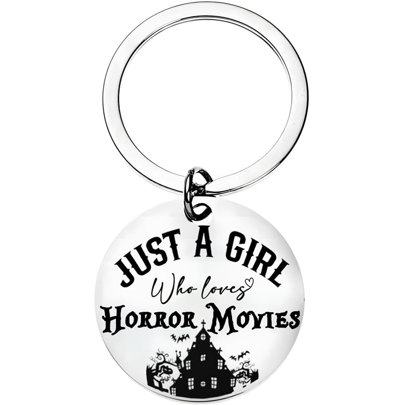 Horror Movie Keychain Horror Movie Lover Gifts Just a Girl Who Loves Horror Movies for Women Girls Day of The Dead Stocking Stuffers Halloween