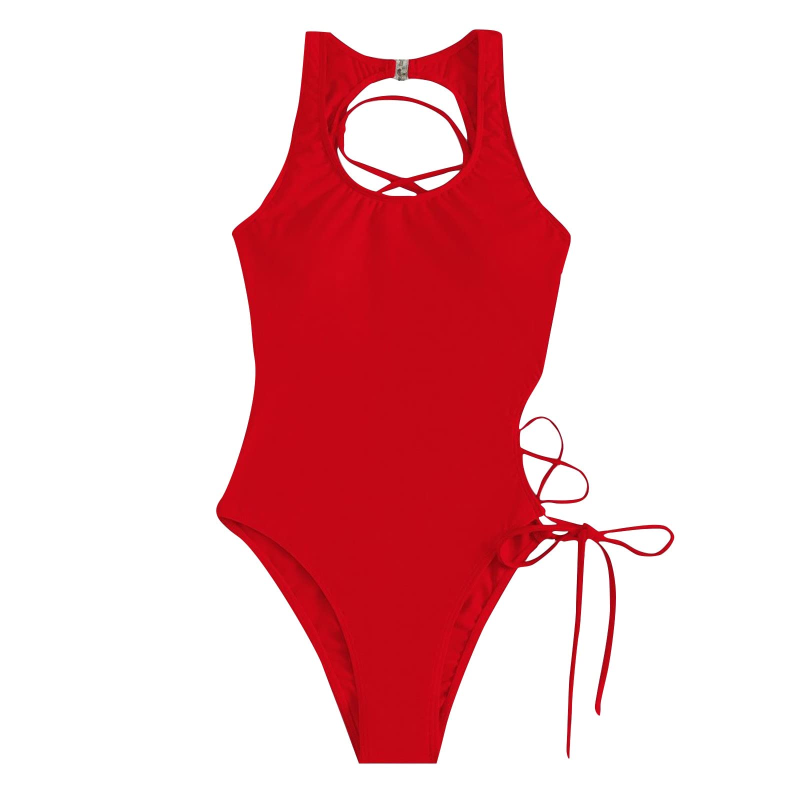 Women's One-Piece Fashion Lace-Up Sexy Solid Color Swimsuit (with Chest Pad Without Steel Bra)
