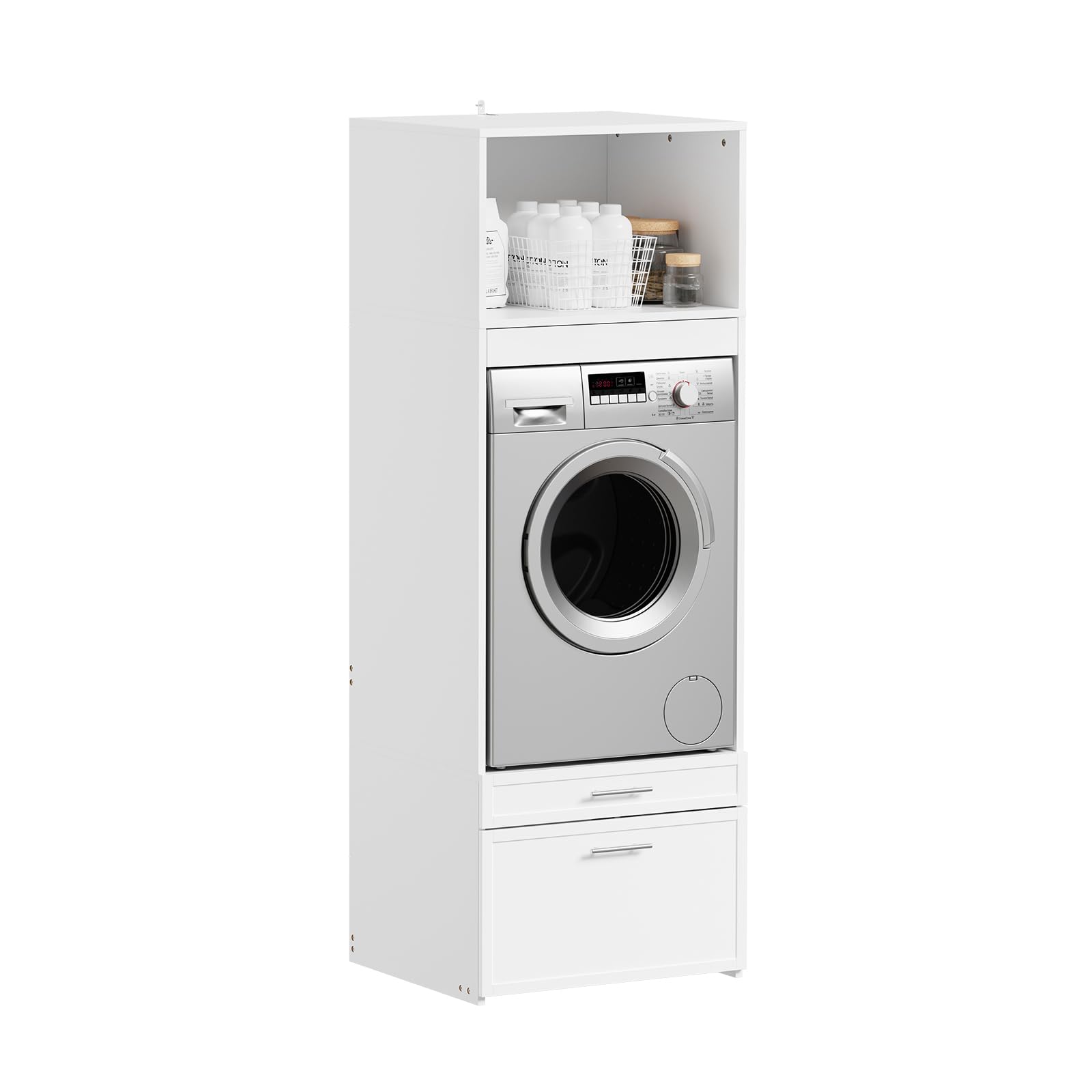 SoBuy Meuble Machine à Laver avec Tringle Coulissante 66x60,5x186 cm Blanc