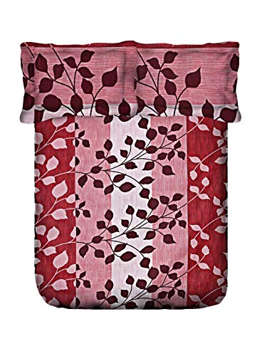 Image of Swayam Pure Cotton Double Bedsheet with 2 Pillow Covers | Size 90 x 100 inch | 160 TC | Leaf Design | Soft Breathable Bed Sheet | Comfortable & Durable for Bedroom - Red
