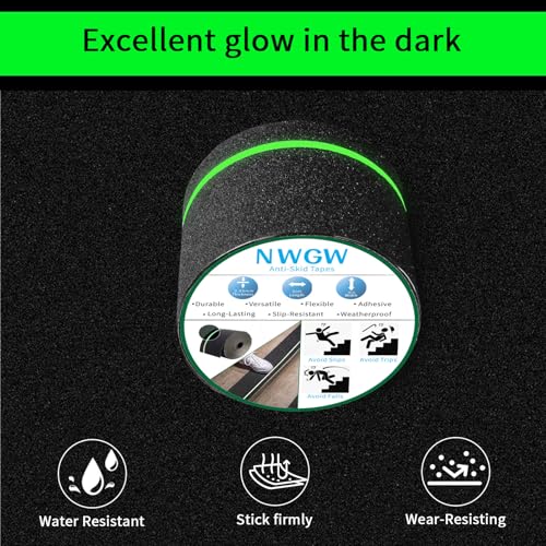 Image of Glow in Dark Anti Slip Tape, 4 inch x50FT Heavy Duty Waterproof Safety Grip Tape for Stairs, Pool, Bathroom - Black & Glow Stripe Indoor /Outdoor Multi-Purpose Traction Tape