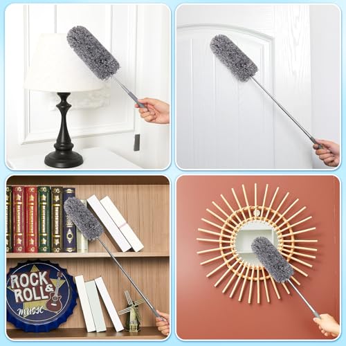 Image of Tanlade 12 Pcs Microfiber Feather Duster for Cleaning, Extendable 13-31 Inch Ceiling Fan Duster with Bendable Head, Washable Tools for Ceiling Fans, Furniture, Car, Cobwebs (Gray)