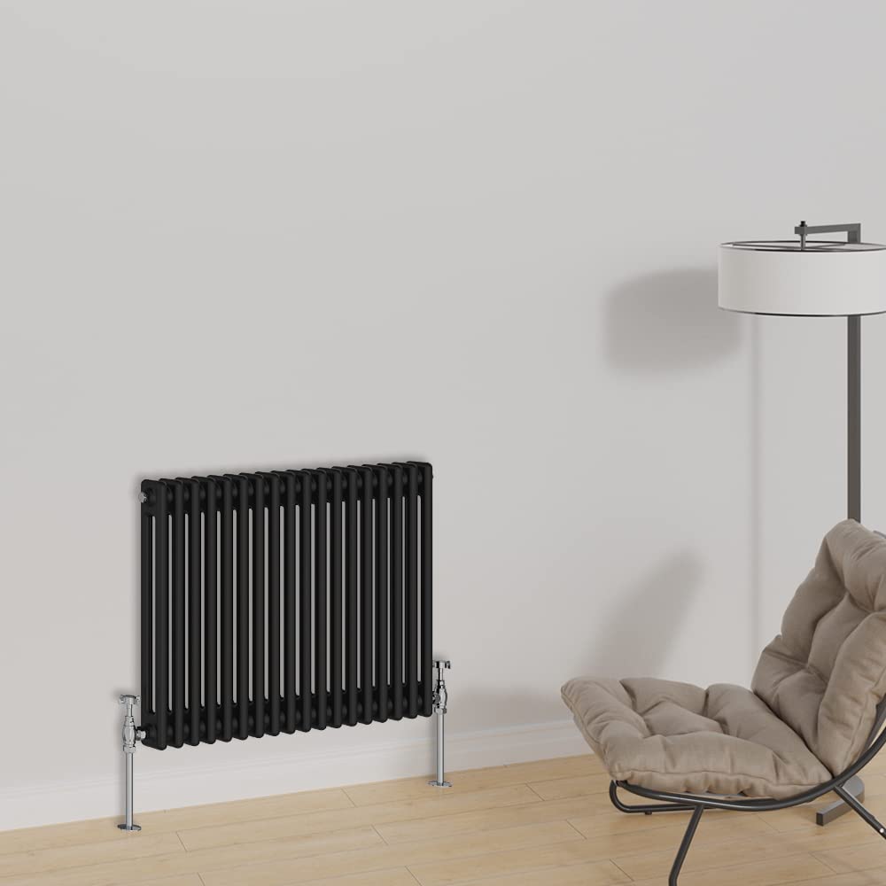 Warmehaus Black Horizontal Traditional Column Designer Radiator 600X830mm Double Panel Cast Iron Central Heating Radiators