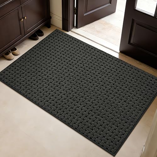 FLOORHUG Door Mat Indoor Entrance 32"x48", Non-Slip Entryway Rugs Washable, Dirt Trapper Doormats and Absorbent Entrance Mat, Easy Clean Low-Profile Welcome Floor Mats for Front Back Door, Dark Grey