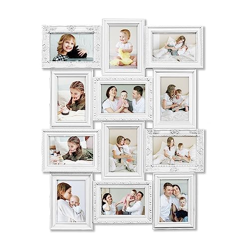 HELLO LAURA - Photo Collage Frames for Wall White Curved Classic European Style 12 Opening 27
