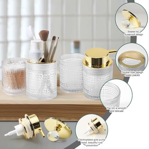 DASITON Bathroom Accessories Set,4Pcs Glass Bathroom Counter Set with Foaming Soap Dispenser,Toothbrush Holder,Bathroom Tumbler,Cotton Swab Jars, for Vanity Bathroom Decor(Clear A) - Image 6