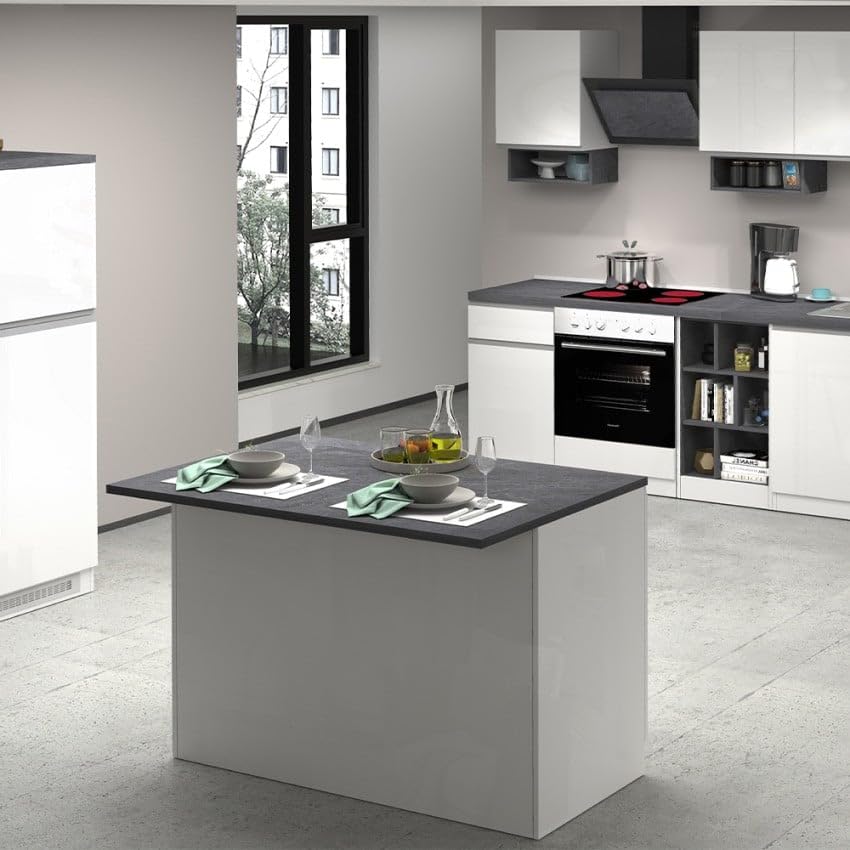 Produce Shop Isla Central para Cocina Moderna 2 Puertas Mesa de Madera 125x90x90cm Deer - Blanco - Gris