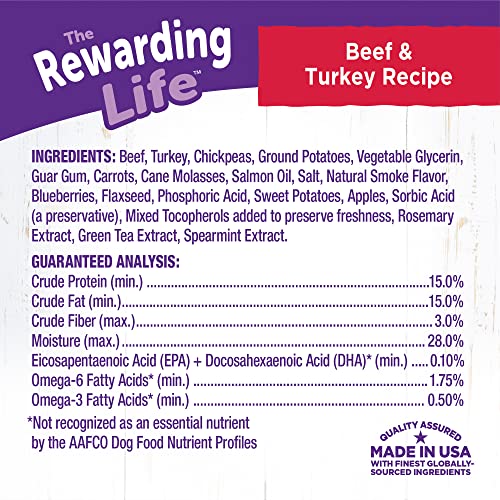Image of Wellness Rewarding Life Soft Dog Training Treats, Natural, Grain Free, Beef and Turkey Recipe, 6 oz Bag (Pack of 2)