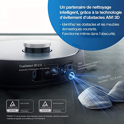 ECOVACS DEEBOT X1 TURBO Aspirateur Robot 5000 Pa, avec station d'auto-nettoyage, Nettoyage automatique de serpillière, Remplissage automatique de réservoir, Évitement d'obstacles, Commande vocale YIKO - Image 4