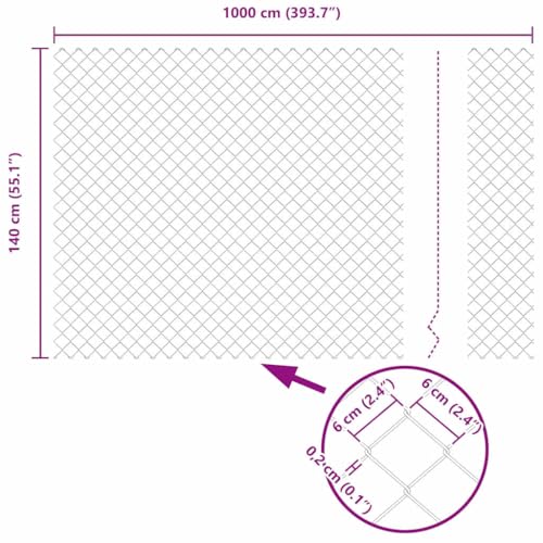 vidaXL Kettenzaun Silber 10 x 1,4 m Verzinkter Stahl, Garten und Terrasse, robuste UV-best&auml;ndige Materialien, Au&szlig;enzaun, sch&uuml;tzende Grenze f&uuml;r Gewerbe