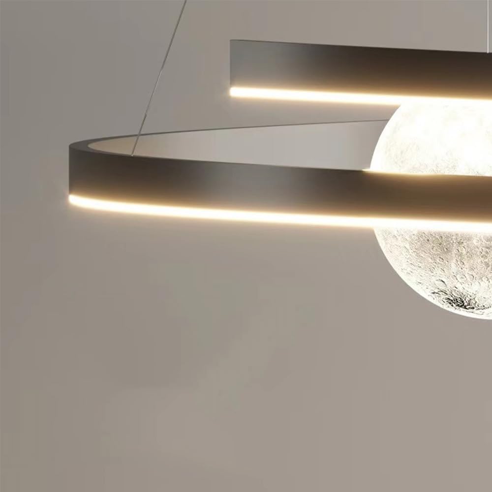 Mengjay LED Lampadari Sospensione Moderno,Lampadario LED a Spirale Con sfera lunare 3D,3 Temperature di Colore,Lampadario Camera da Letto Regolabile in Altezza Appendere le Luci (Nero)