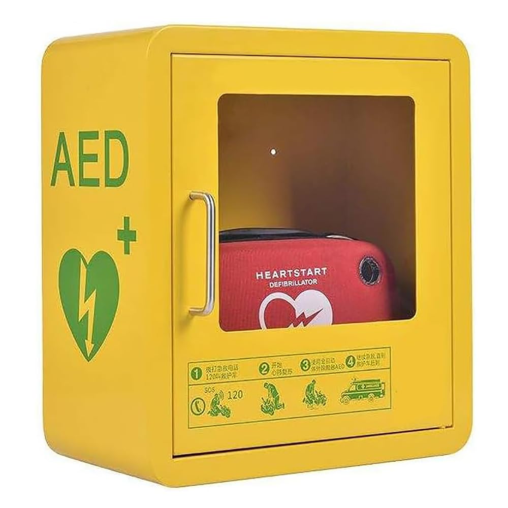 Armadietto per defibrillatore AED, Mobiletto for defibrillatore semiautomatico esterno, finestra in vetro trasparente e design con angoli arrotondati for ufficio domestico aree pubbliche