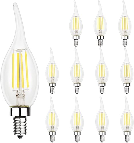 Energetic - Paquete de 12 bombillas LED regulables de 60 W 500 lm 5000 K luz diurna de 5000 K filamento CA11 base E12 CRI 90 certificación UL