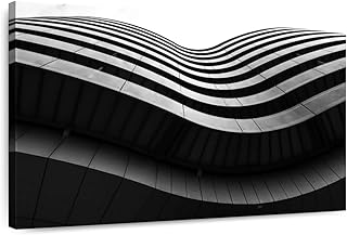 ElephantStock - Wavy Building Exterior Wall Art - Horizontal Canvas Wall Art - Living Room Wall Decor - Photography Architecture Canvas Art - Black And Gray Decor - 24" x 16"