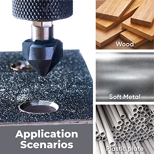 Amoolo Three Flute Countersink Bit, M2 Steel Countersink Drill Bit With Tialn Coating Finish For Soft Metal And Wood, 82 Degree Point Angle, 1/4” Hex Shank, 1/2” Body Diameter #TOP4