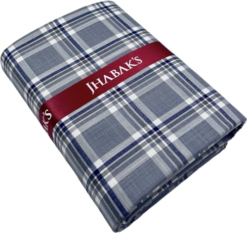 Image of JHABAK'S Cotton Blend Unstitched Checkered Fabric for Men - 2.35m Shirt Piece / 3m Kurta Piece - Width 36 Inches