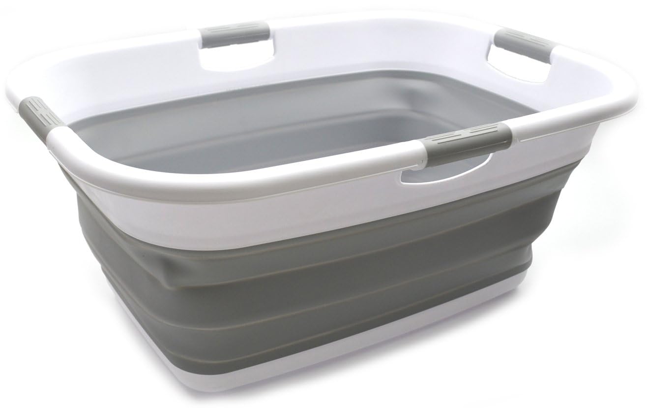 Sammart 49L Cesto portabiancheria, rettangolare, pieghevole, portatile, salvaspazio, per auto, vasca da bagno e per animali domestici, grigio,dimensione : 64,8 x 48 x 26 cm