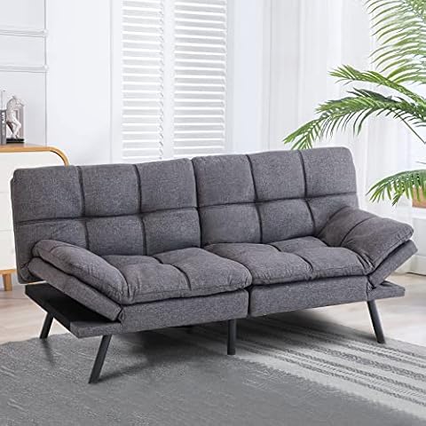 Vyfipt Sofá cama/futón de lino con espuma viscoelástica y reposabrazos reversibles, 71" Cover