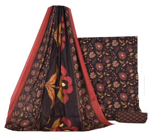 Women's Cotton Floral Print Traditional Block Print Design Dress Material With Mulmul Dupatta-image-46