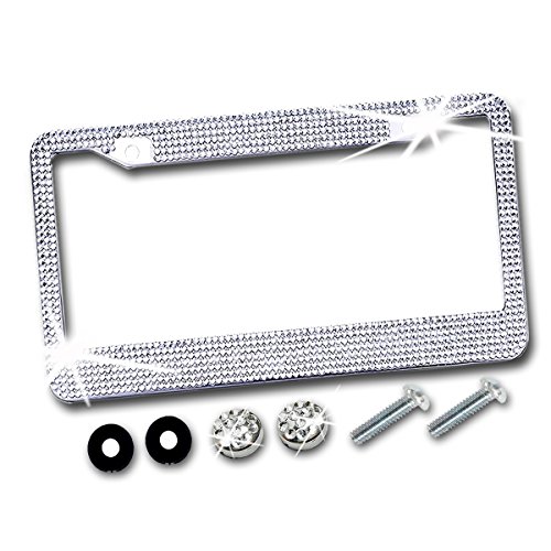 image for Zento Deals Shiny Crystal Bling Metal Chrome License Plate Frame with 