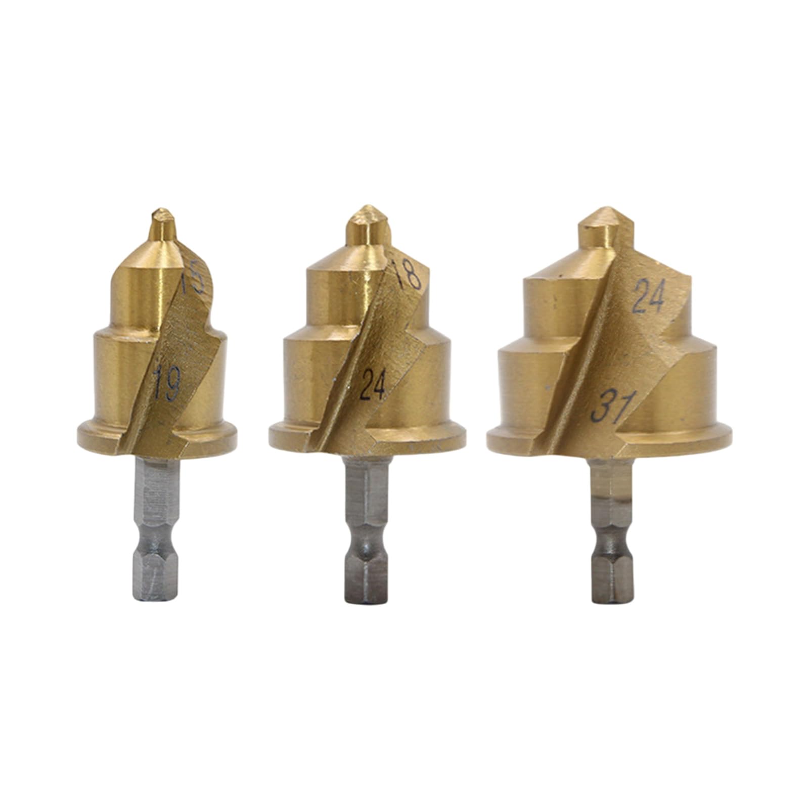 Accuracy Guided Helical Drill Bit Set 3 Pieces Hexagonal Shank for Accurate Water Pipe Drilling 15~31mm Countersink