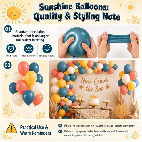 Image of Blue Orange Yellow Balloons, 60 Pcs 12 Inch Retro Blue Orange Mustard Yellow Slate and White Beige Latex Helium Balloons for Boho Rainbow Theme Baby Shower First Birthday Party Decorations