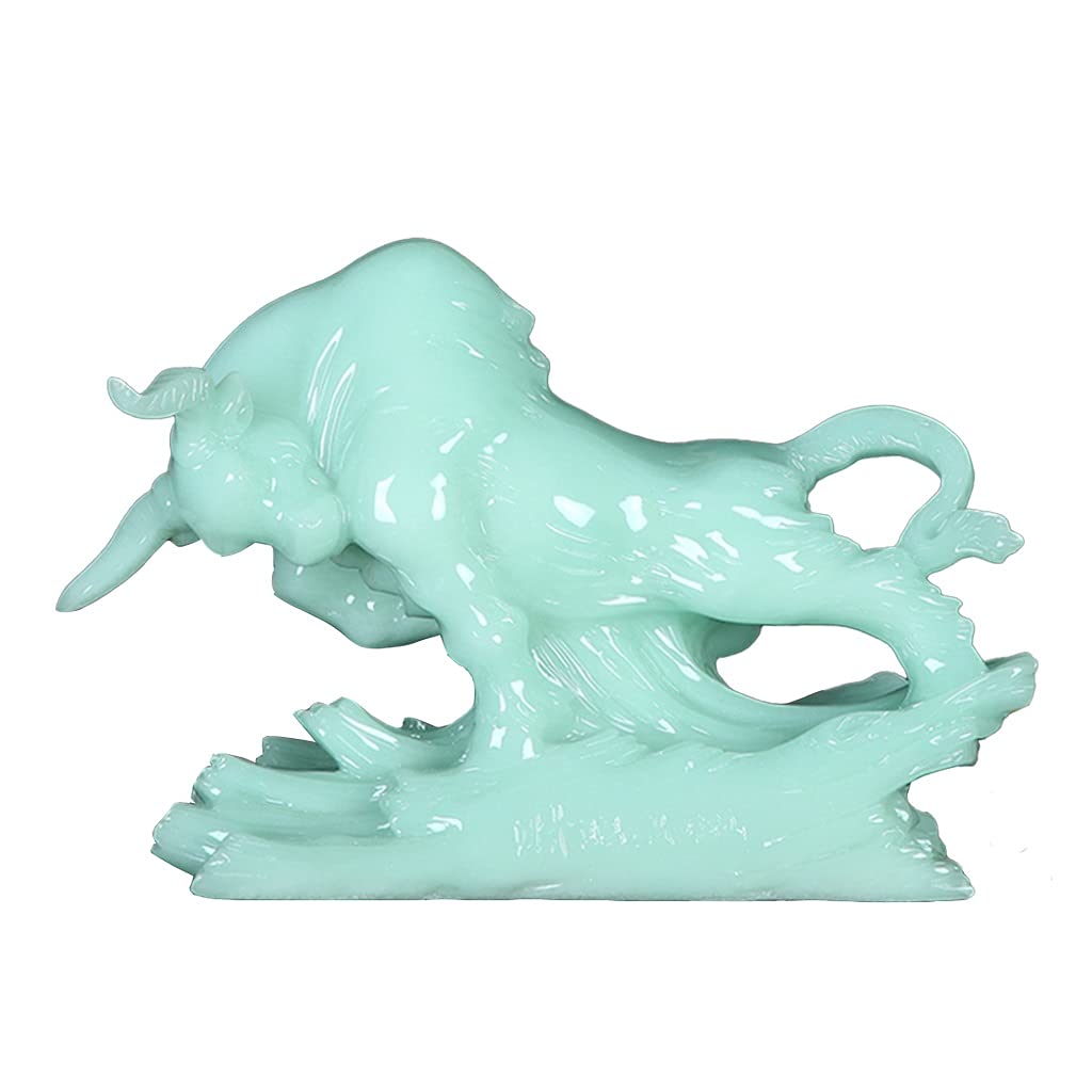 BHGFYXBS Home Décor Products Zodiac Ox Decoration Chinese Feng Shui Sculpture Home Office Bookshelf Desktop Decoration Blue Ice Jade Animal Model Zodiac Decoration Gift Accent Dec,size_name-D