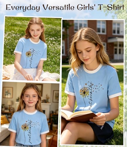 Kids4ever Girls Dandelion Shirts Light Blue Graphic Tee T-Shirts Size11-12Y — view 2